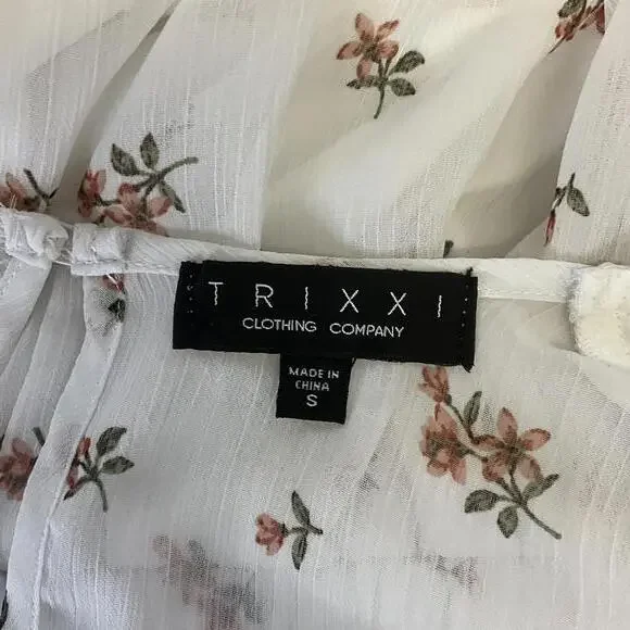 Trixxi Women's Size Small White Floral Long Sleeve V Neck Faux Wrap Dress - Picture 12 of 14